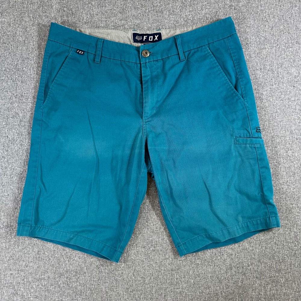 Fox Shorts Mens 34 Teal Embroidered Logo Cotton Blend Chino Lifestyle Casual